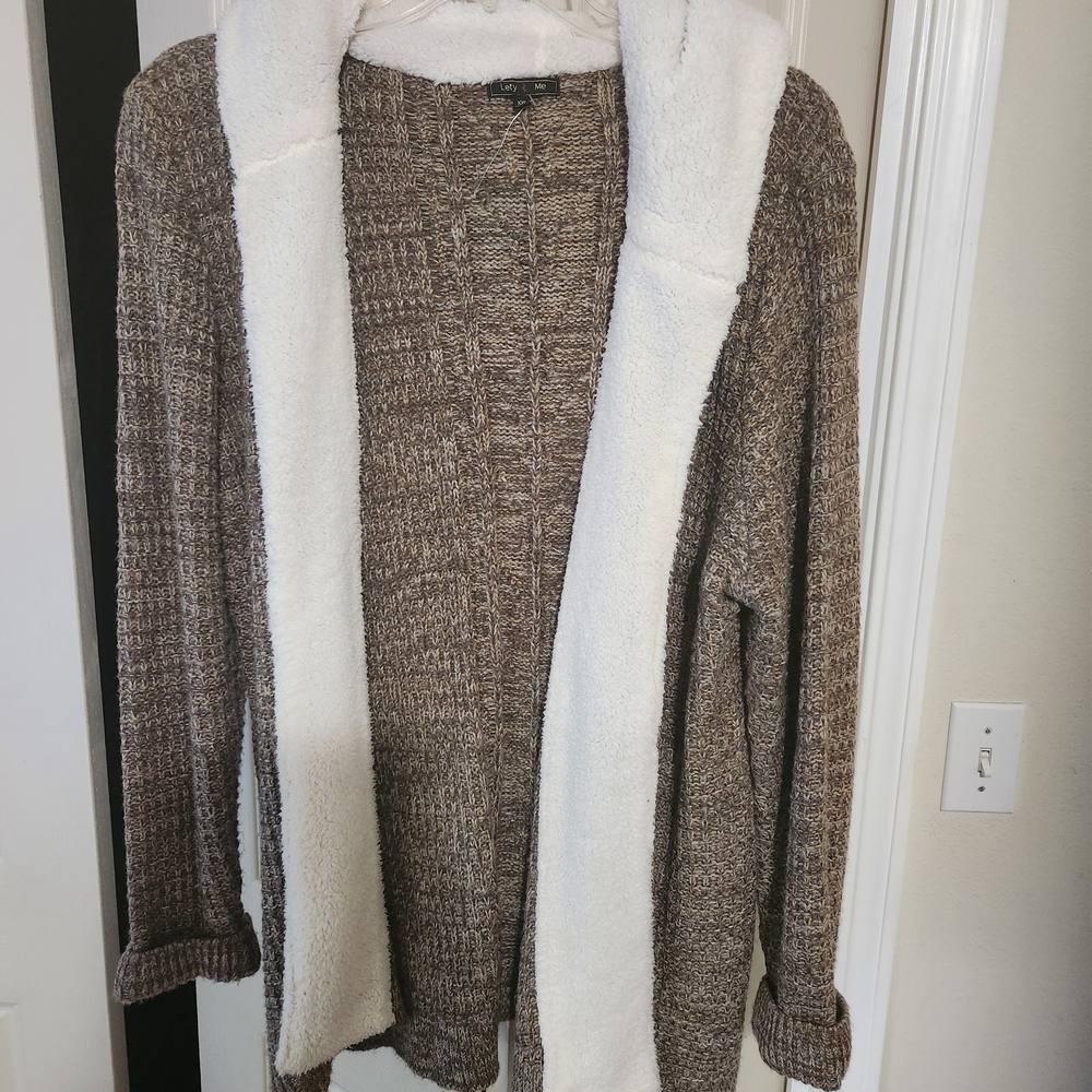 - Brown with Cream Trim XXL open  Cardigan